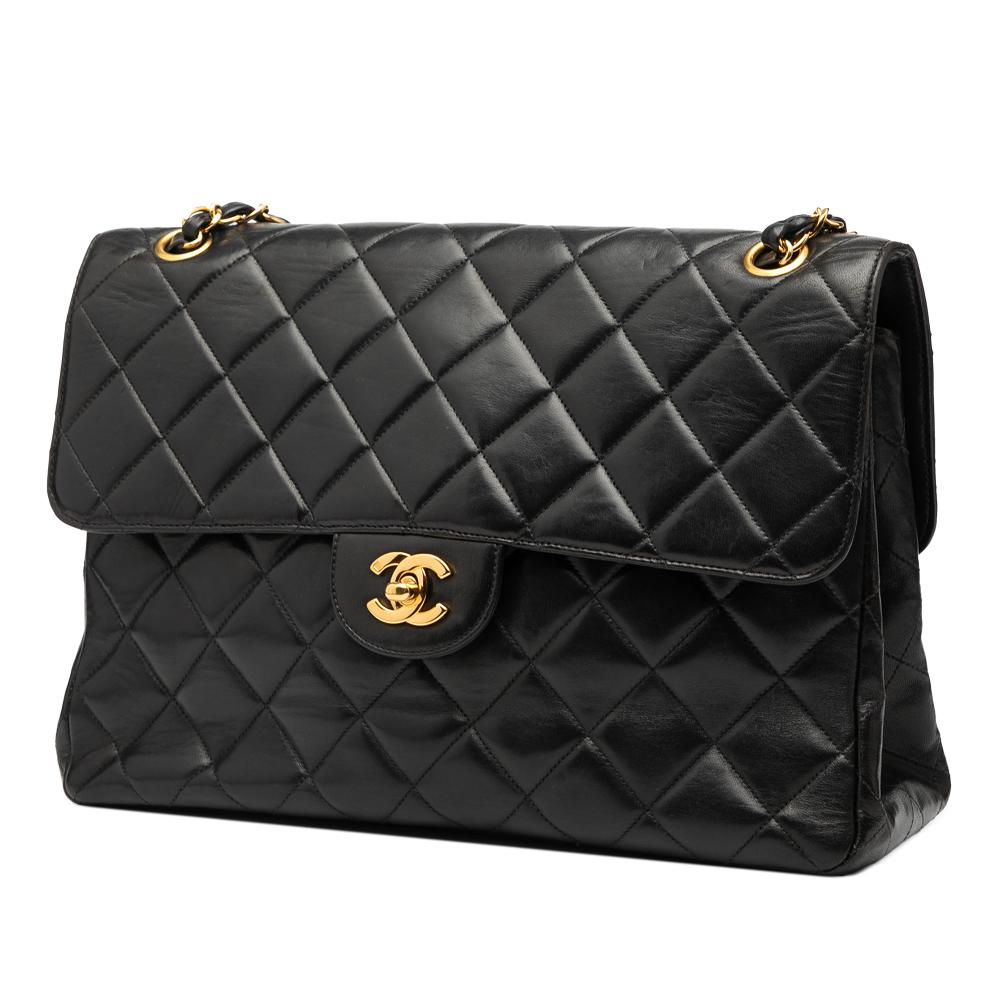 Chanel B Chanel Black Lambskin Leather Leather Jumbo Quilted Lambskin Double Sided Flap France