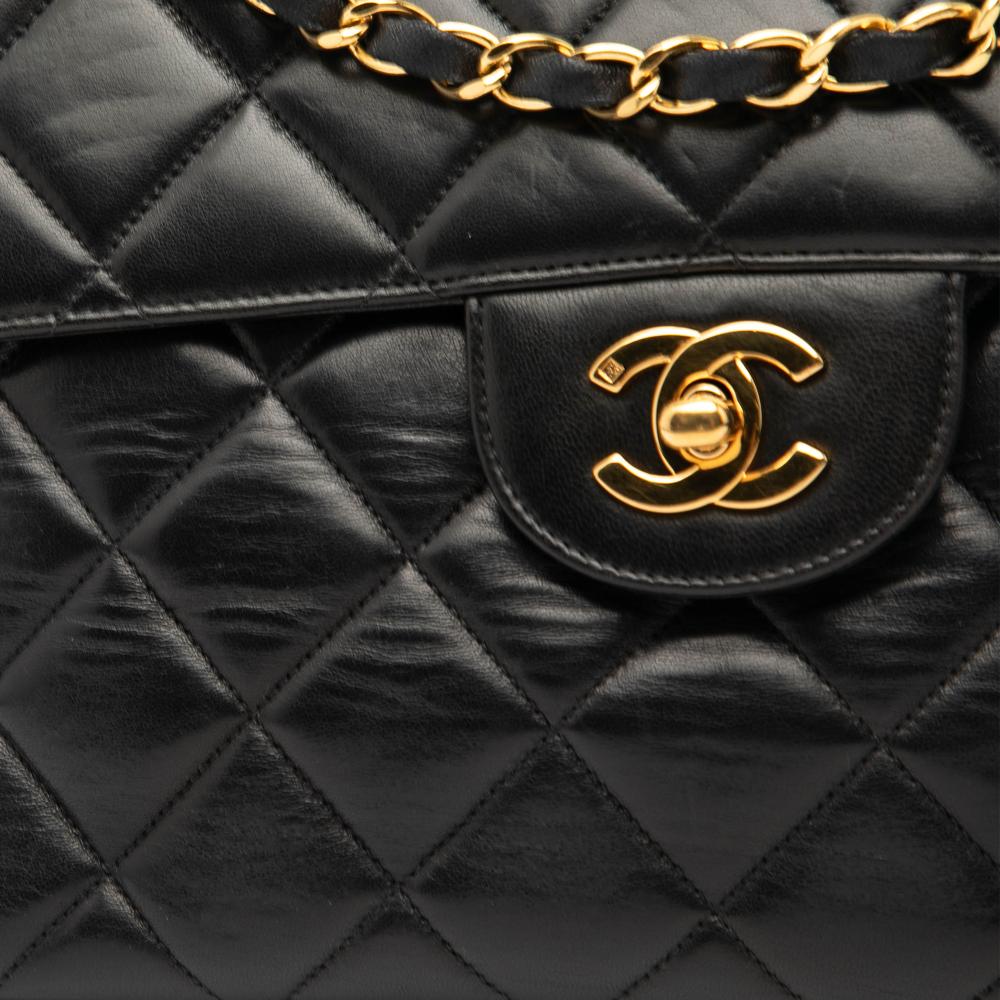 Chanel B Chanel Black Lambskin Leather Leather Jumbo Quilted Lambskin Double Sided Flap France