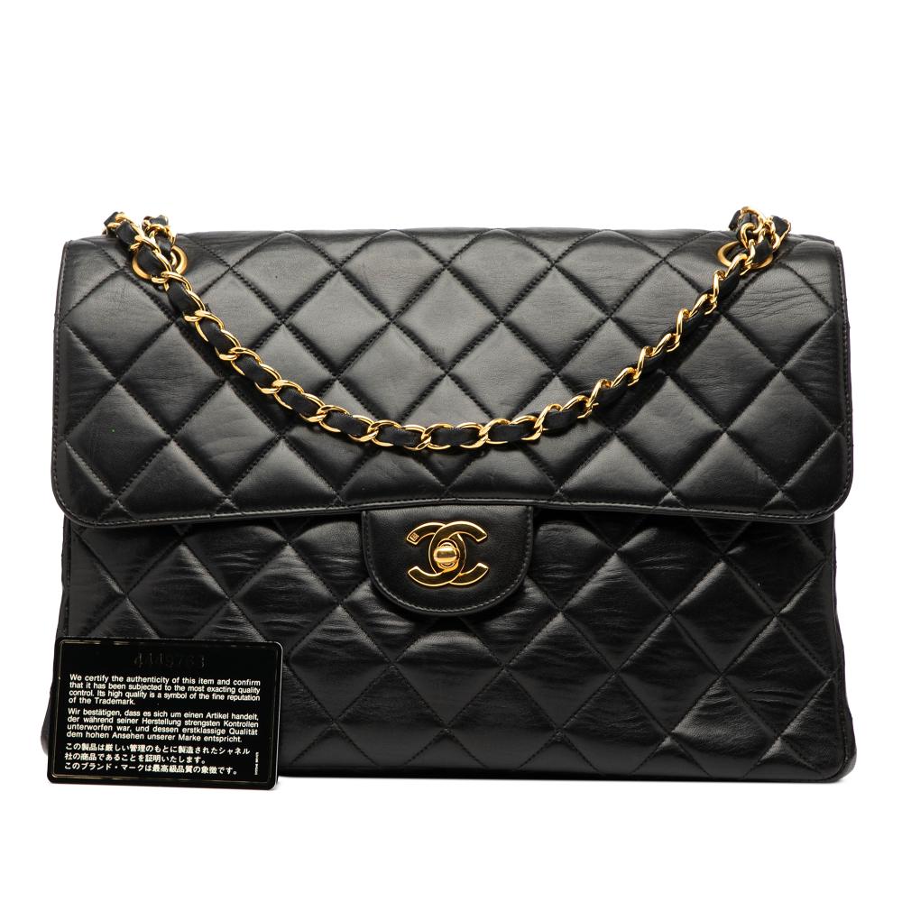 Chanel B Chanel Black Lambskin Leather Leather Jumbo Quilted Lambskin Double Sided Flap France
