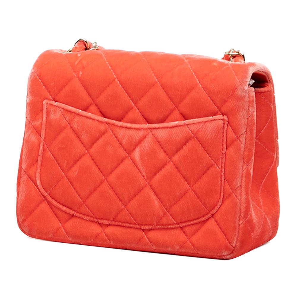 Chanel AB Chanel Orange Dark Orange Velvet Fabric Mini Square Classic Single Flap France