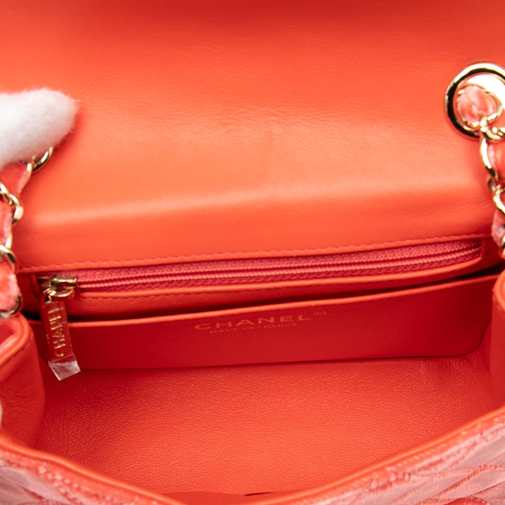 Chanel AB Chanel Orange Dark Orange Velvet Fabric Mini Square Classic Single Flap France