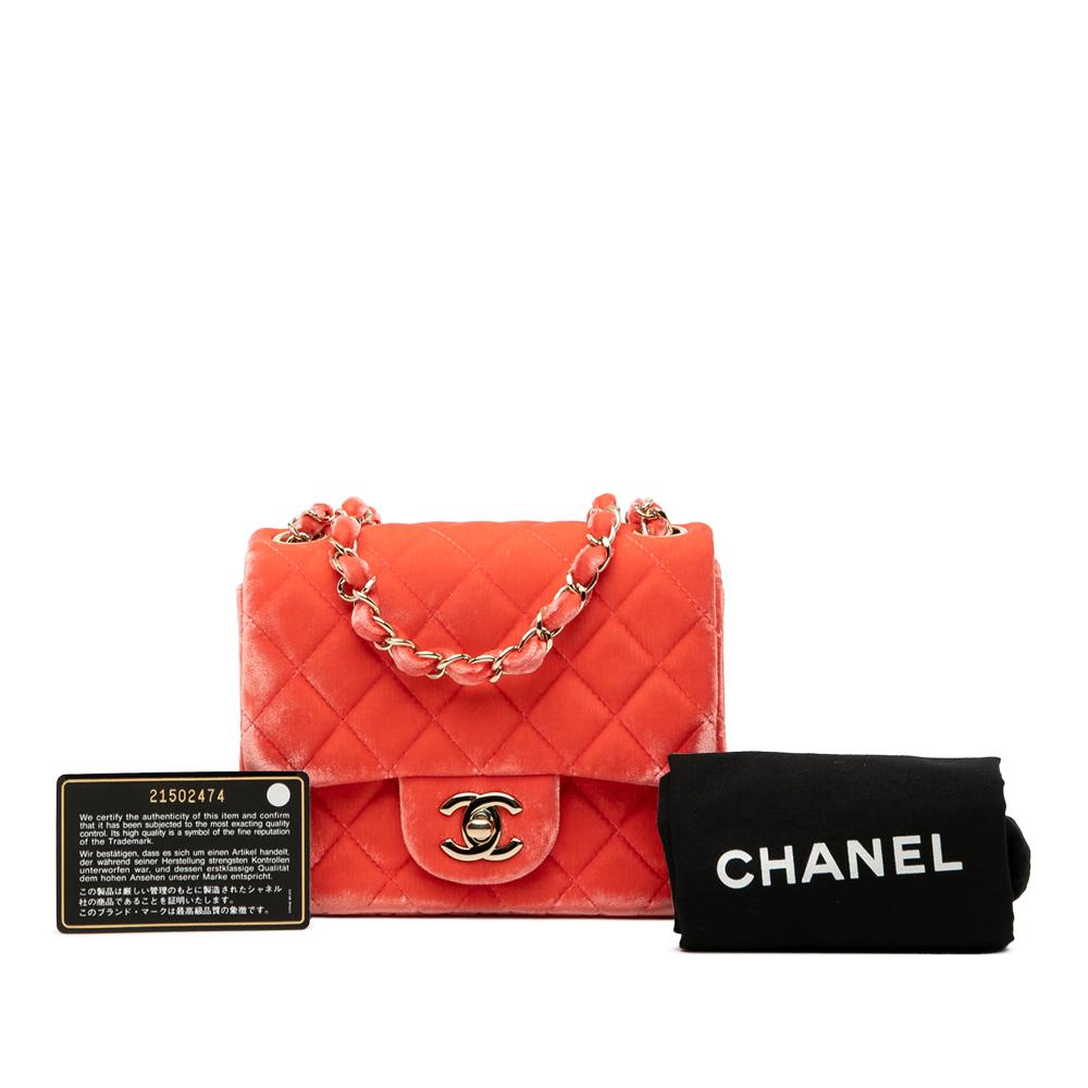Chanel AB Chanel Orange Dark Orange Velvet Fabric Mini Square Classic Single Flap France