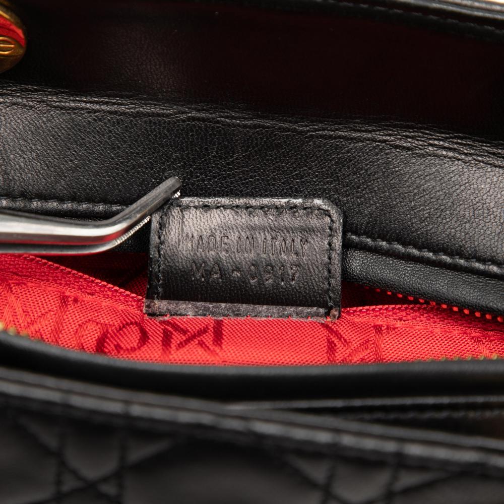 Christian Dior B Dior Black Lambskin Leather Leather Medium Lambskin Cannage Lady Dior Italy