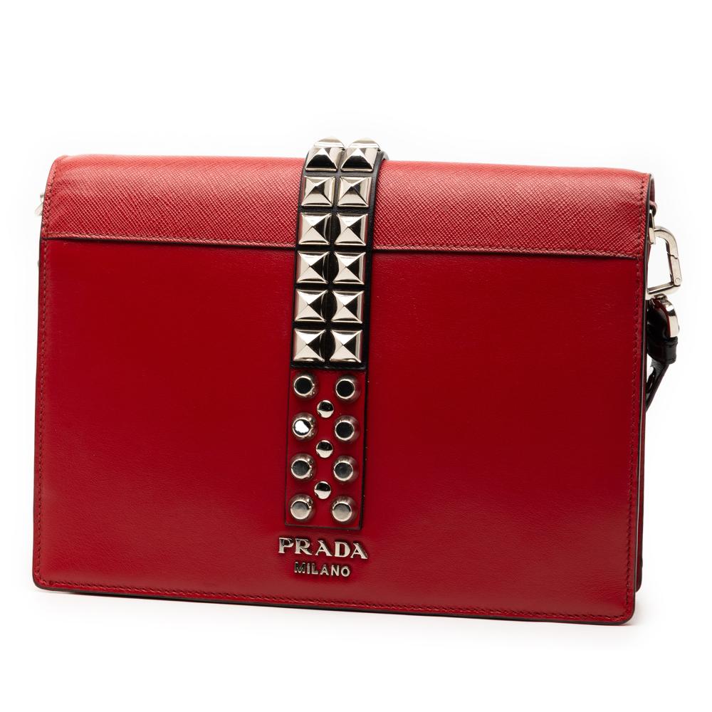 Prada B Prada Red Calf Leather City and Saffiano Elektra Crossbody Italy