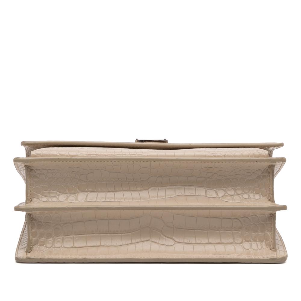 Saint Laurent B Saint Laurent Brown Light Beige Calf Leather Medium Croc Embossed Monogram Sunset Bag Italy