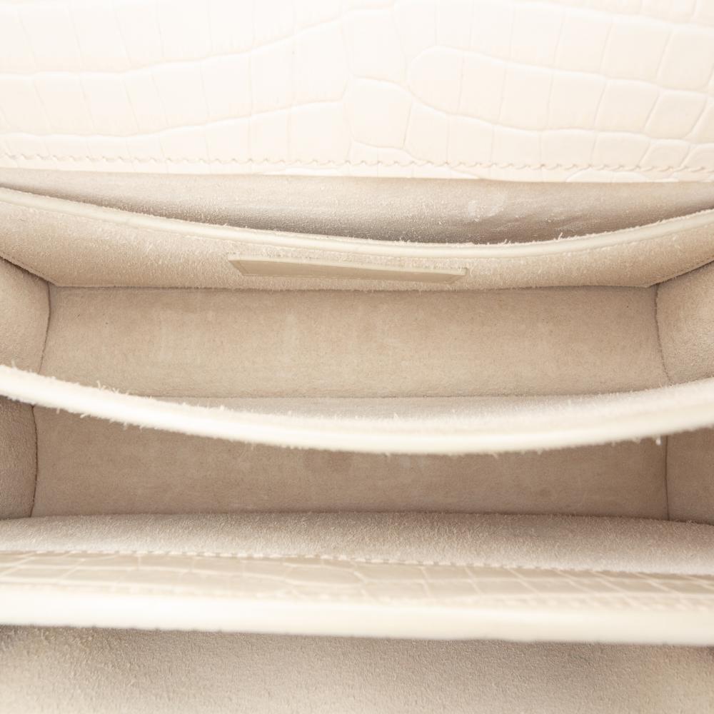 Saint Laurent B Saint Laurent Brown Light Beige Calf Leather Medium Croc Embossed Monogram Sunset Bag Italy