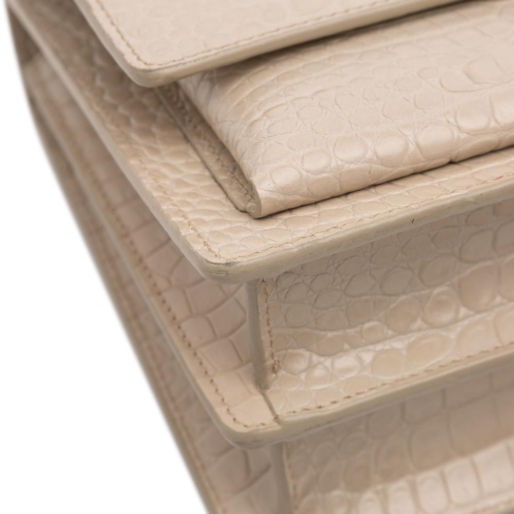 Saint Laurent B Saint Laurent Brown Light Beige Calf Leather Medium Croc Embossed Monogram Sunset Bag Italy