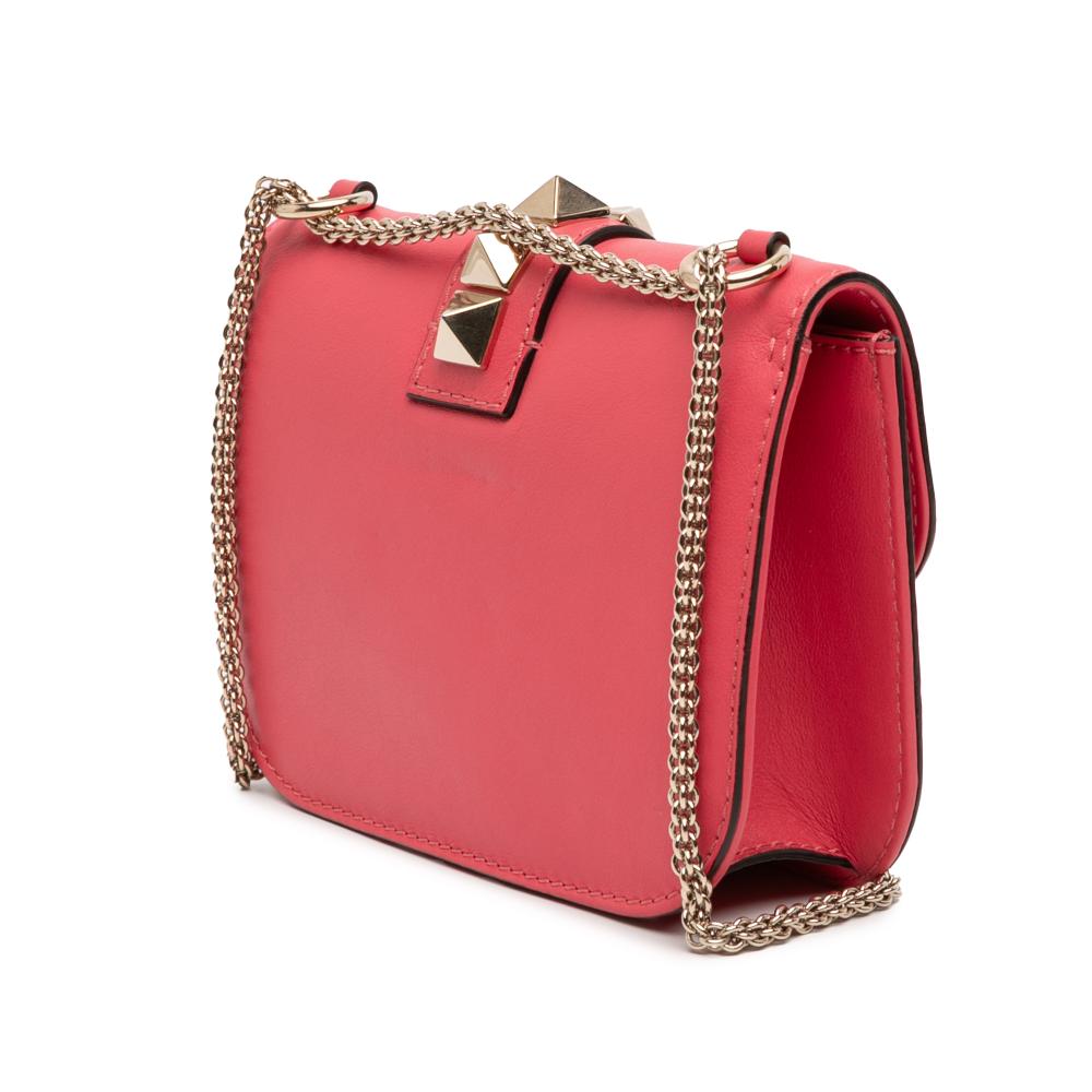 Valentino AB Valentino Pink Hot Pink Calf Leather Small Rockstud Glam Lock Crossbody Italy