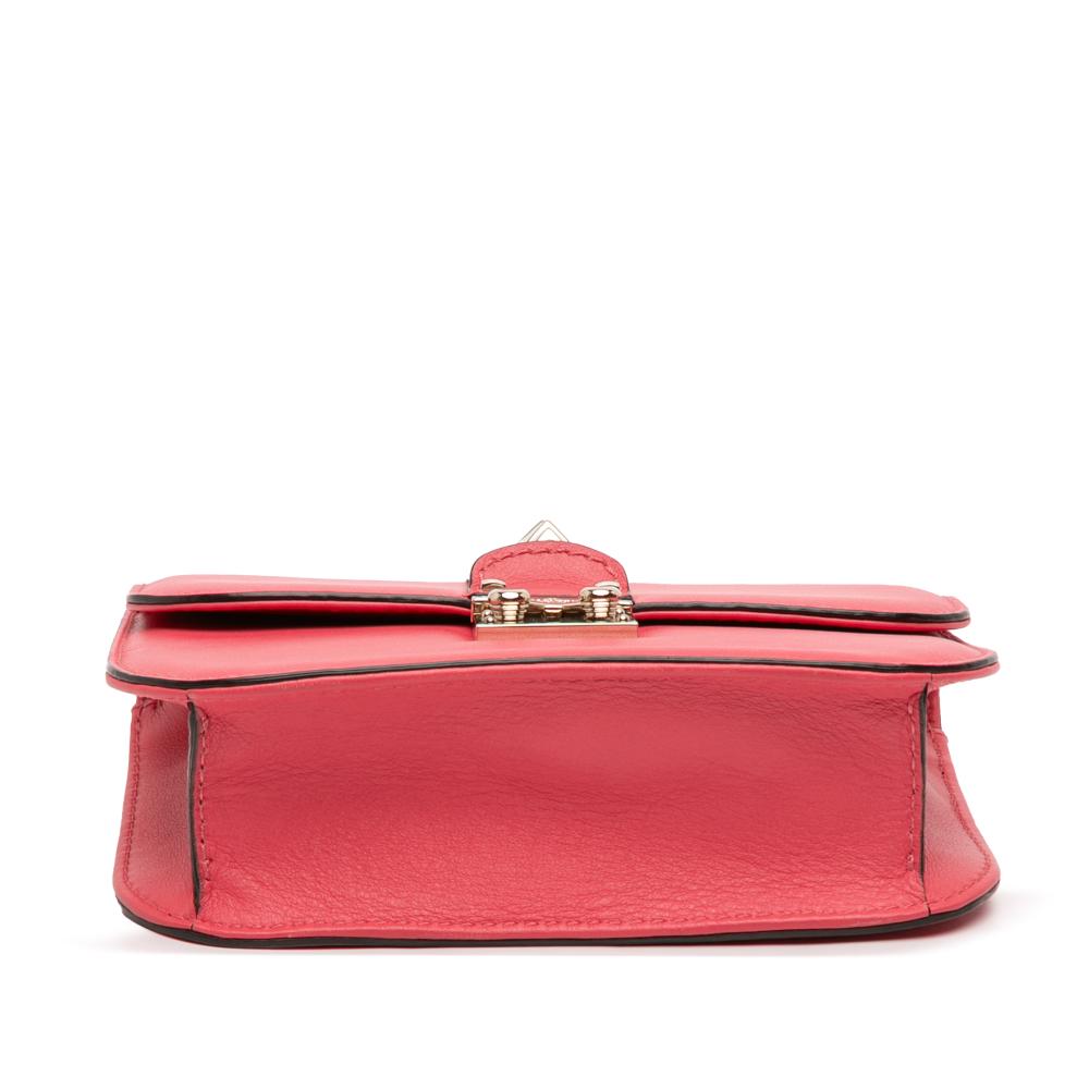 Valentino AB Valentino Pink Hot Pink Calf Leather Small Rockstud Glam Lock Crossbody Italy