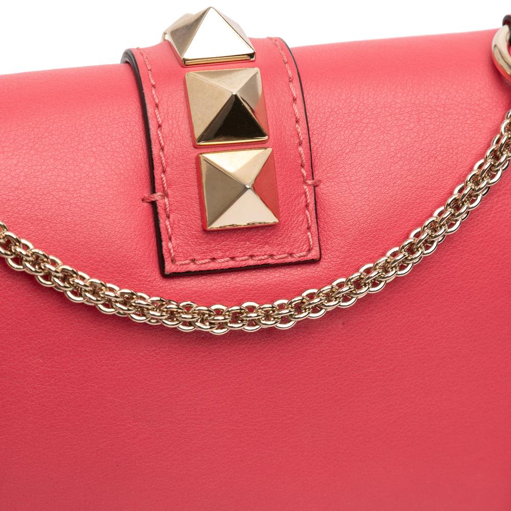Valentino AB Valentino Pink Hot Pink Calf Leather Small Rockstud Glam Lock Crossbody Italy