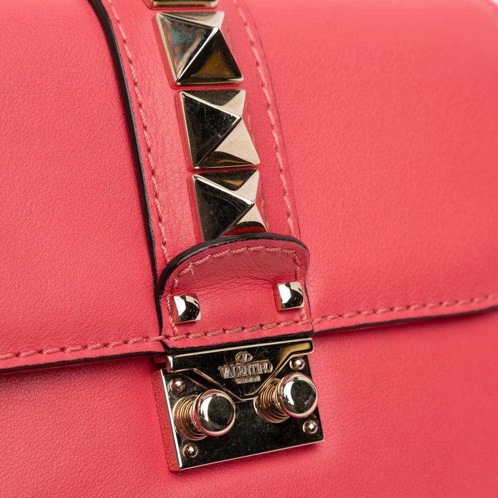 Valentino AB Valentino Pink Hot Pink Calf Leather Small Rockstud Glam Lock Crossbody Italy