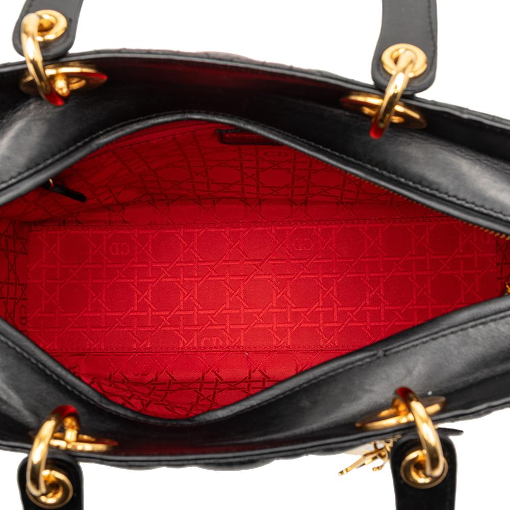 Christian Dior B Dior Black Lambskin Leather Leather Large Lambskin Cannage Lady Dior Italy