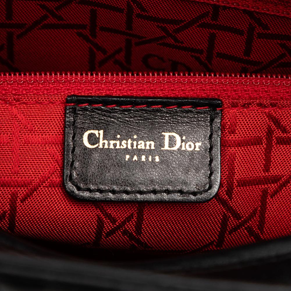 Christian Dior B Dior Black Lambskin Leather Leather Large Lambskin Cannage Lady Dior Italy