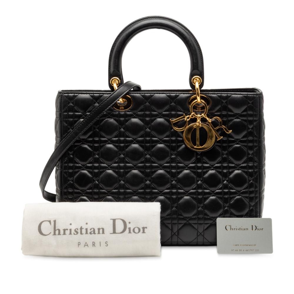 Christian Dior B Dior Black Lambskin Leather Leather Large Lambskin Cannage Lady Dior Italy