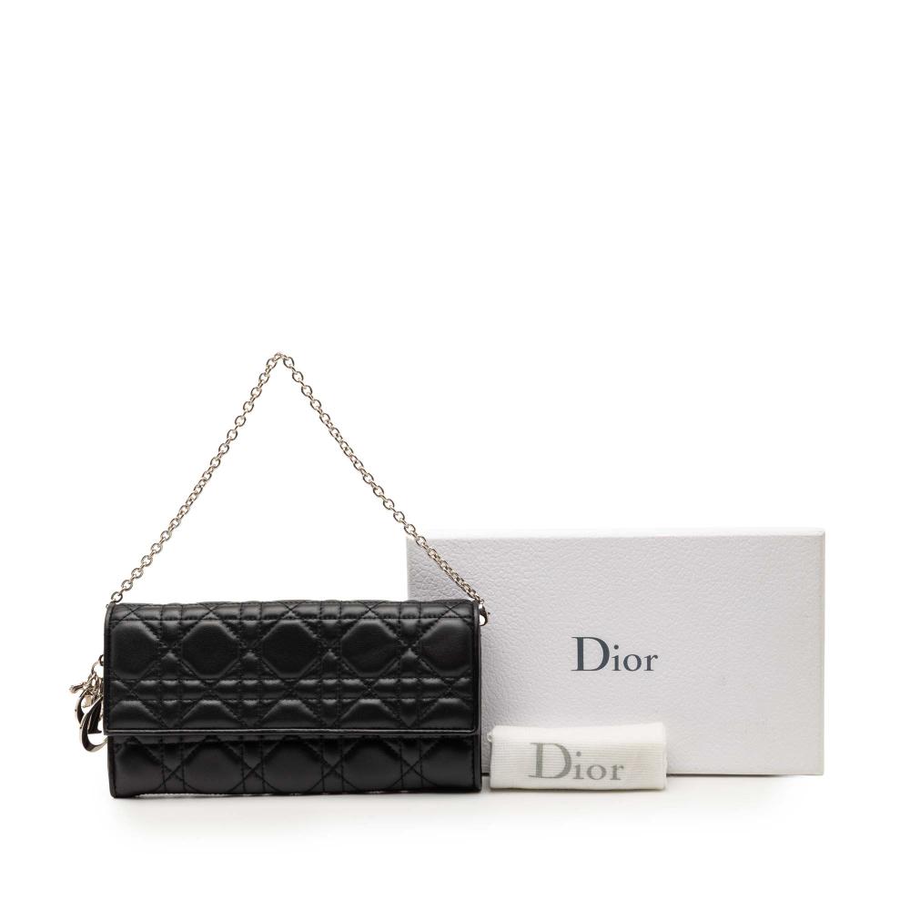 Christian Dior B Dior Black Lambskin Leather Leather Lambskin Cannage Lady Dior Wallet On Chain Italy