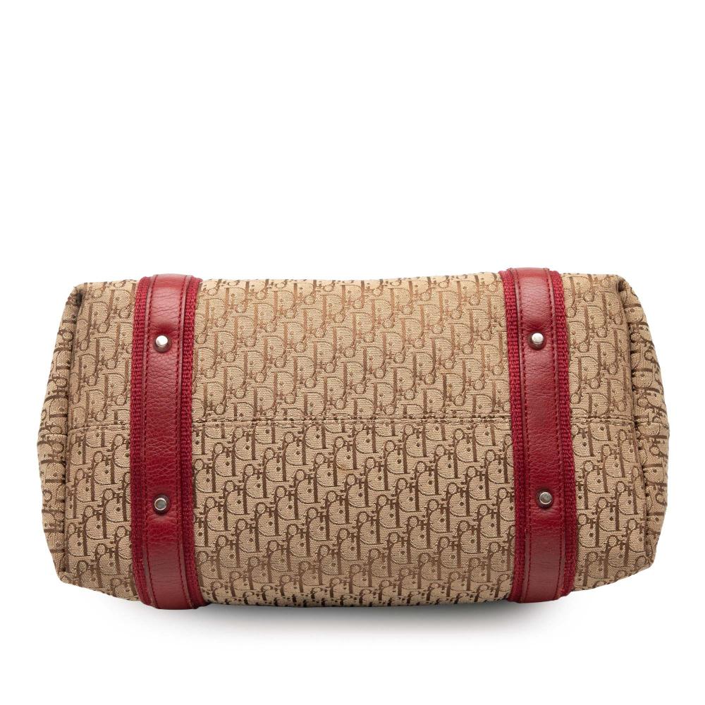 Christian Dior B Dior Brown Beige with Red Canvas Fabric Diorissimo Trotter Street Chic Tote Italy