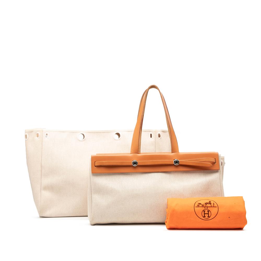 Hermès B Hermès Brown Beige Canvas Fabric Toile Herbag Cabas MM France