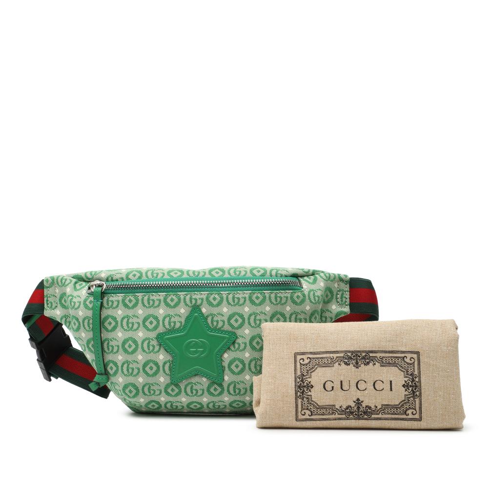 Gucci AB Gucci Green Canvas Fabric Kids GG Star Belt Bag Italy