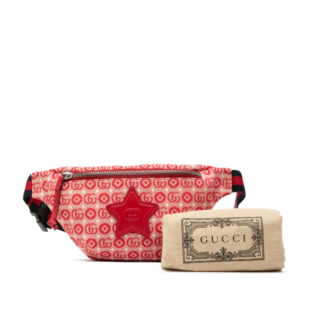 Gucci AB Gucci Red Canvas Fabric Kids GG Supreme Stars Web Belt Bag Italy