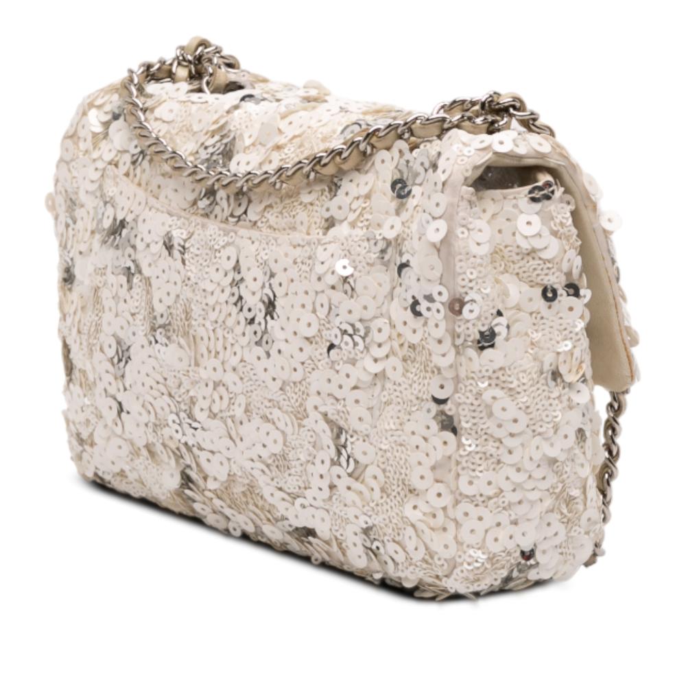 Chanel B Chanel White Ivory Canvas Fabric Mini Rectangular Classic Sequin Single Flap Italy
