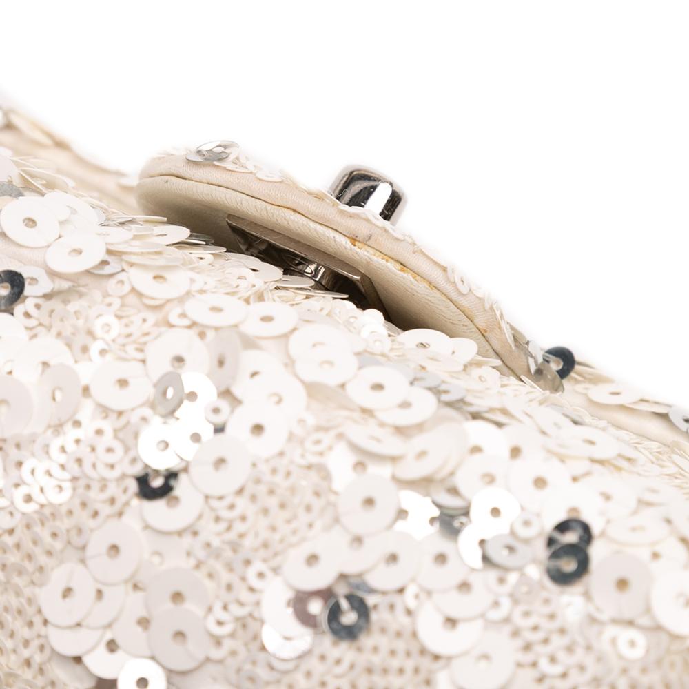 Chanel B Chanel White Ivory Canvas Fabric Mini Rectangular Classic Sequin Single Flap Italy
