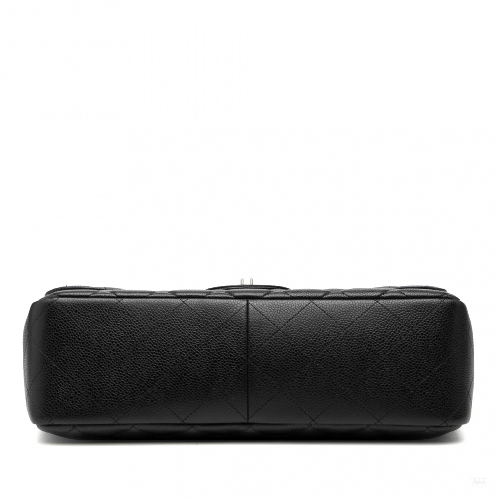 Chanel Classic Double Flap Jumbo Matelassè Caviar Leather Flap Handbag Black