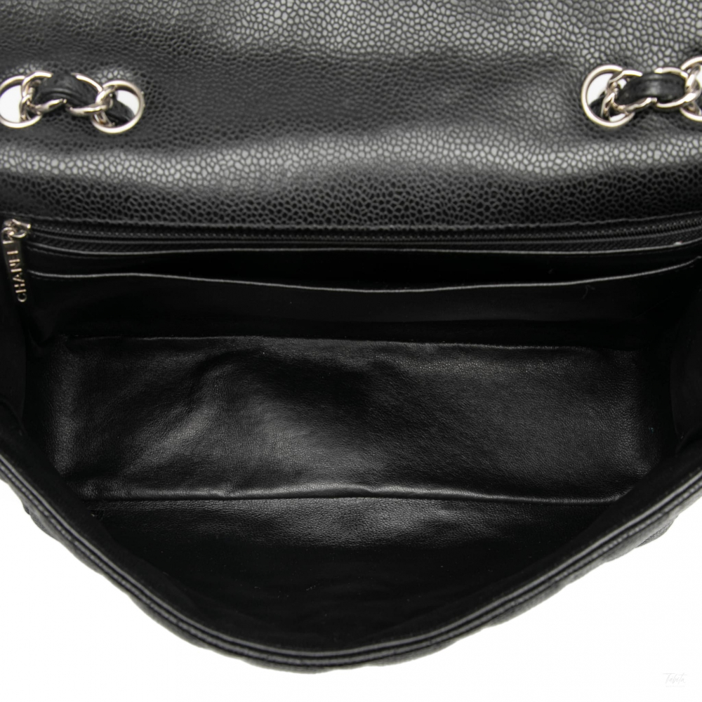 Chanel Classic Double Flap Jumbo Matelassè Caviar Leather Flap Handbag Black