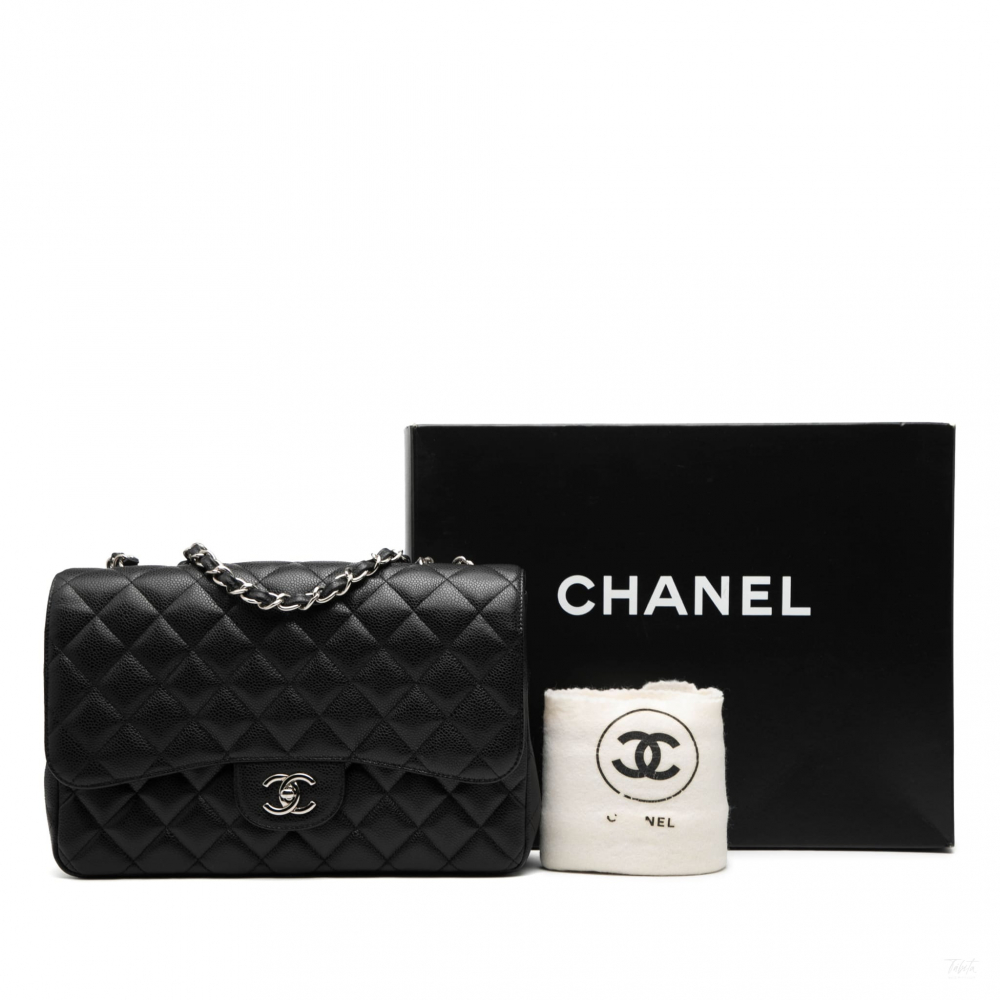 Chanel Classic Double Flap Jumbo Matelassè Caviar Leather Flap Handbag Black