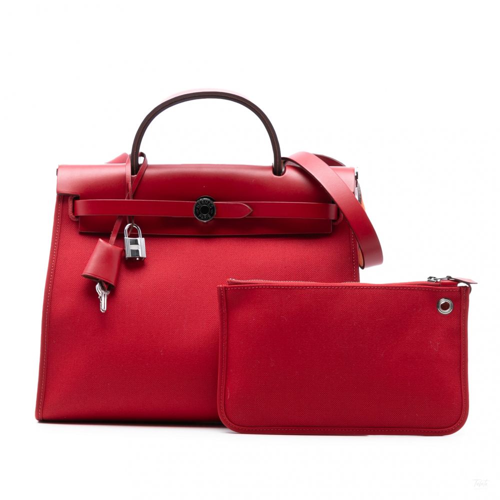 Hermès Herbag PM Canvas 1 pouch Top-Handle Handbag Red