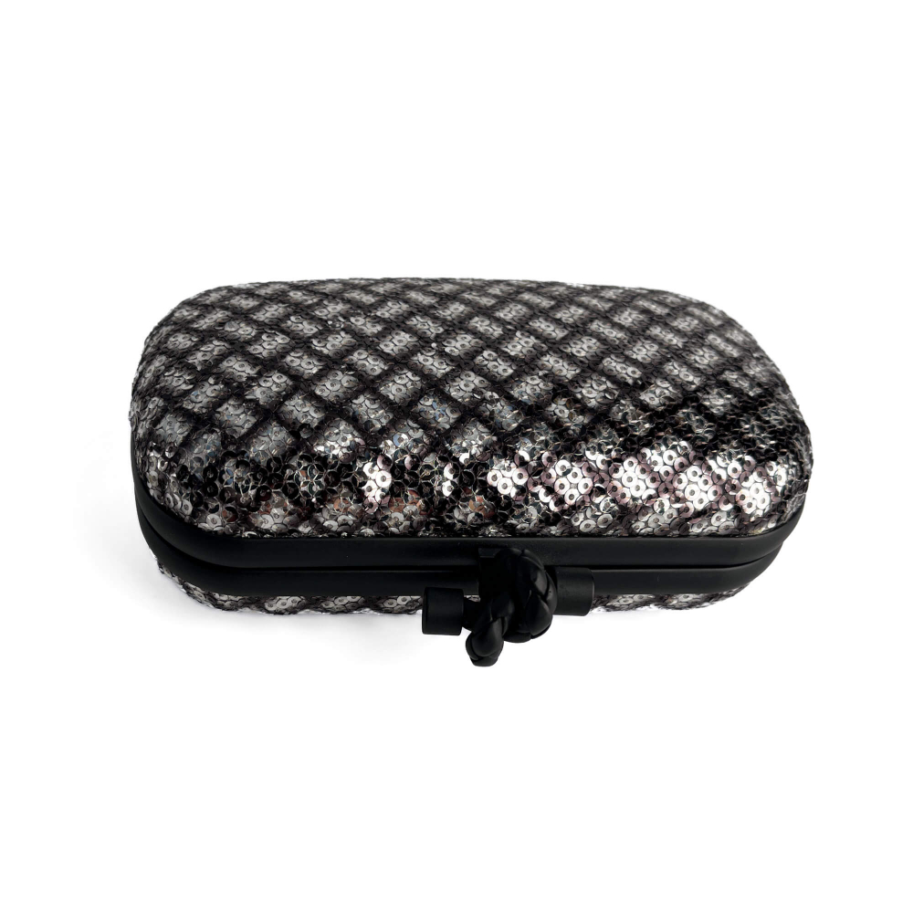 Bottega Veneta Knot Leather & Sequin Minauderie Clutch Bicolor