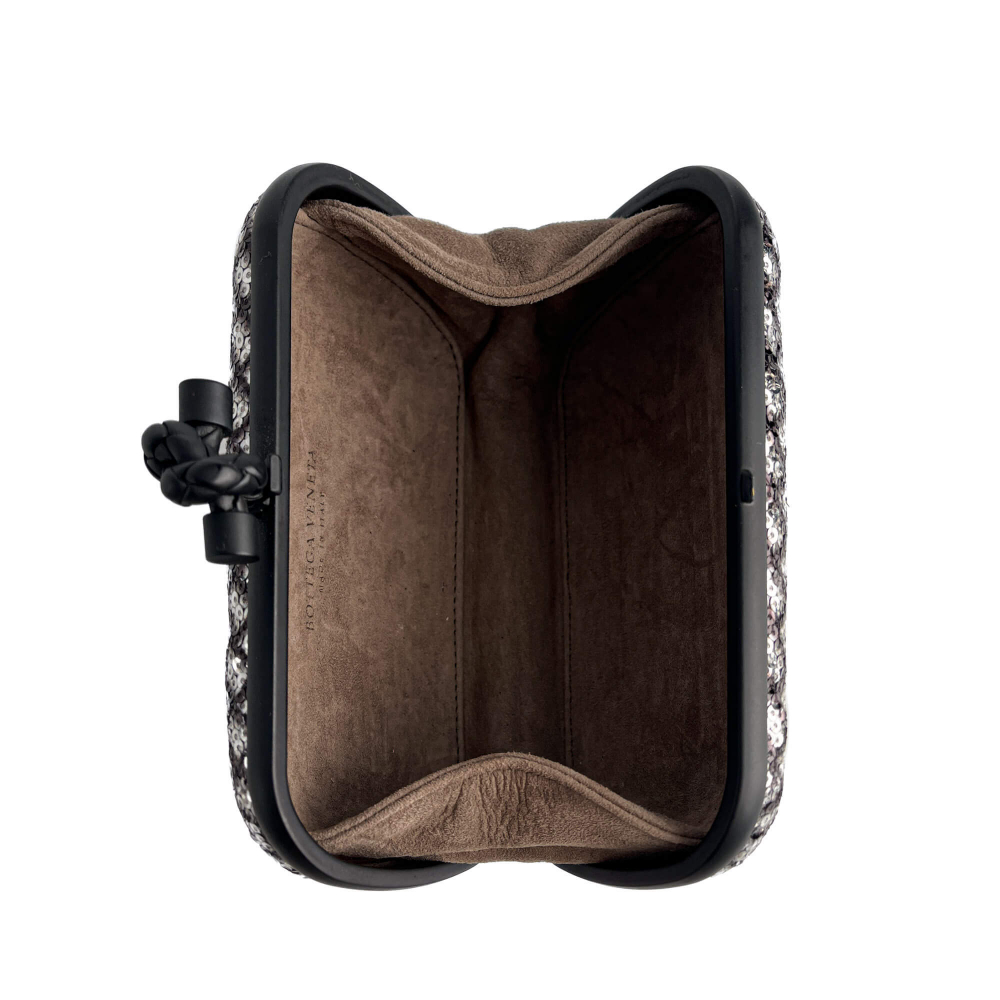 Bottega Veneta Knot Leather & Sequin Minauderie Clutch Bicolor