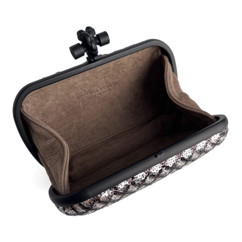Bottega Veneta Knot Leather & Sequin Minauderie Clutch Bicolor