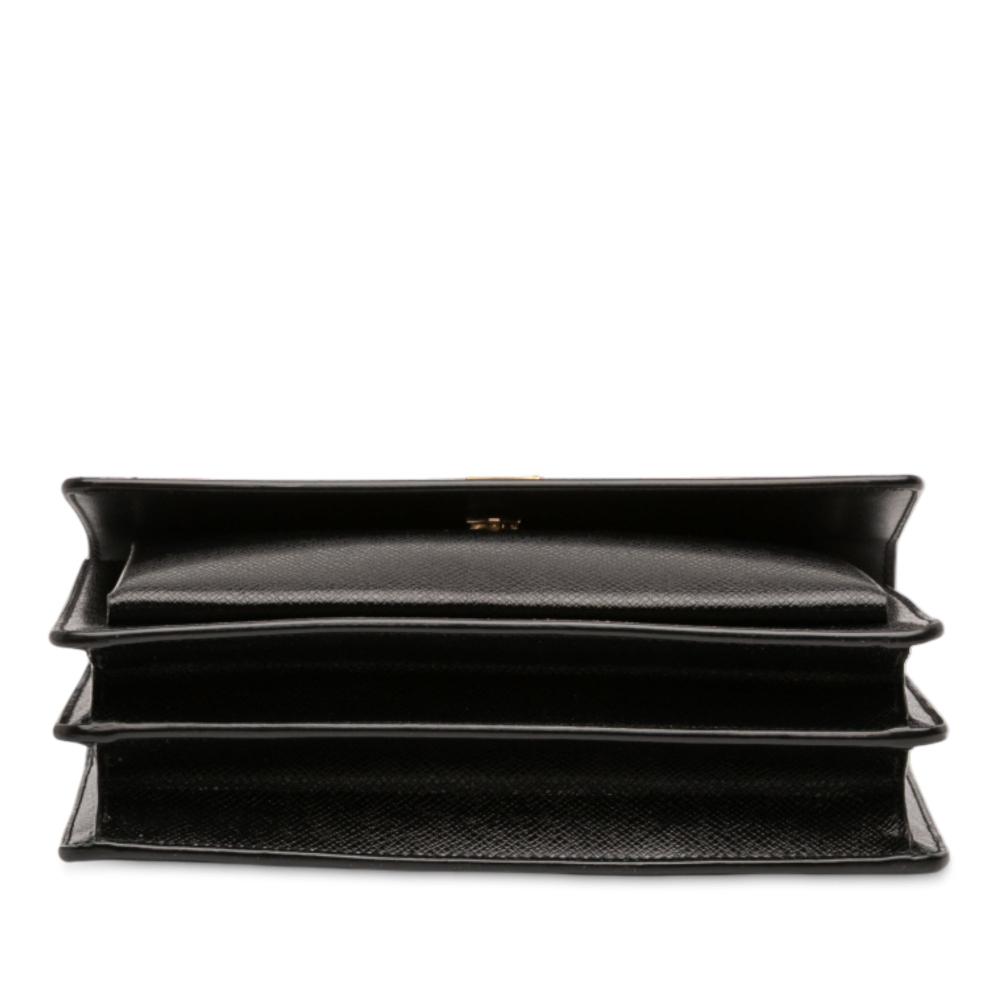 Saint Laurent Sunset Grained Calfskin Leather Flap Crossbody Black