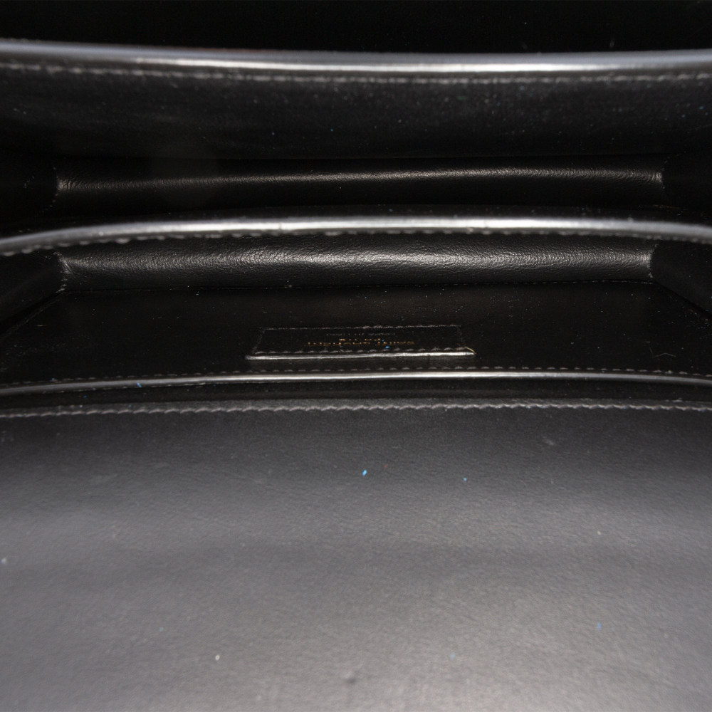 Saint Laurent Sunset Grained Calfskin Leather Flap Crossbody Black