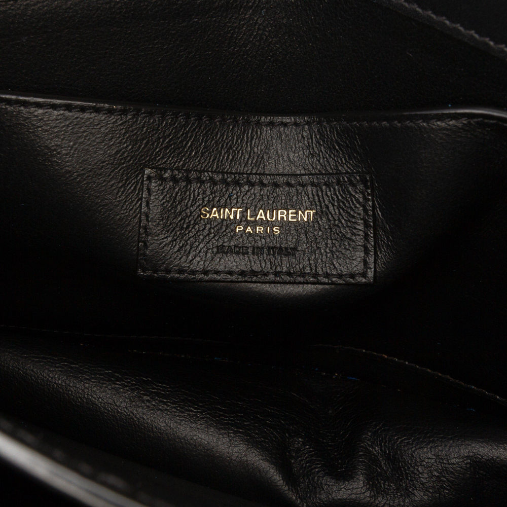 Saint Laurent Sunset Grained Calfskin Leather Flap Crossbody Black