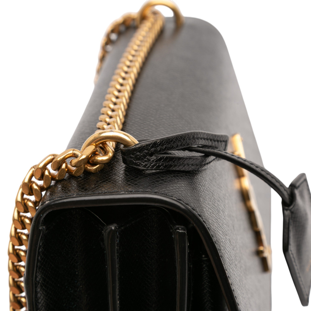 Saint Laurent Sunset Grained Calfskin Leather Flap Crossbody Black