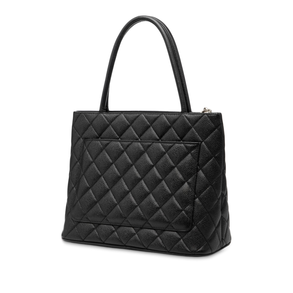 Chanel Vintage Medallion Caviar Leather Quilted Tote Handbag Black