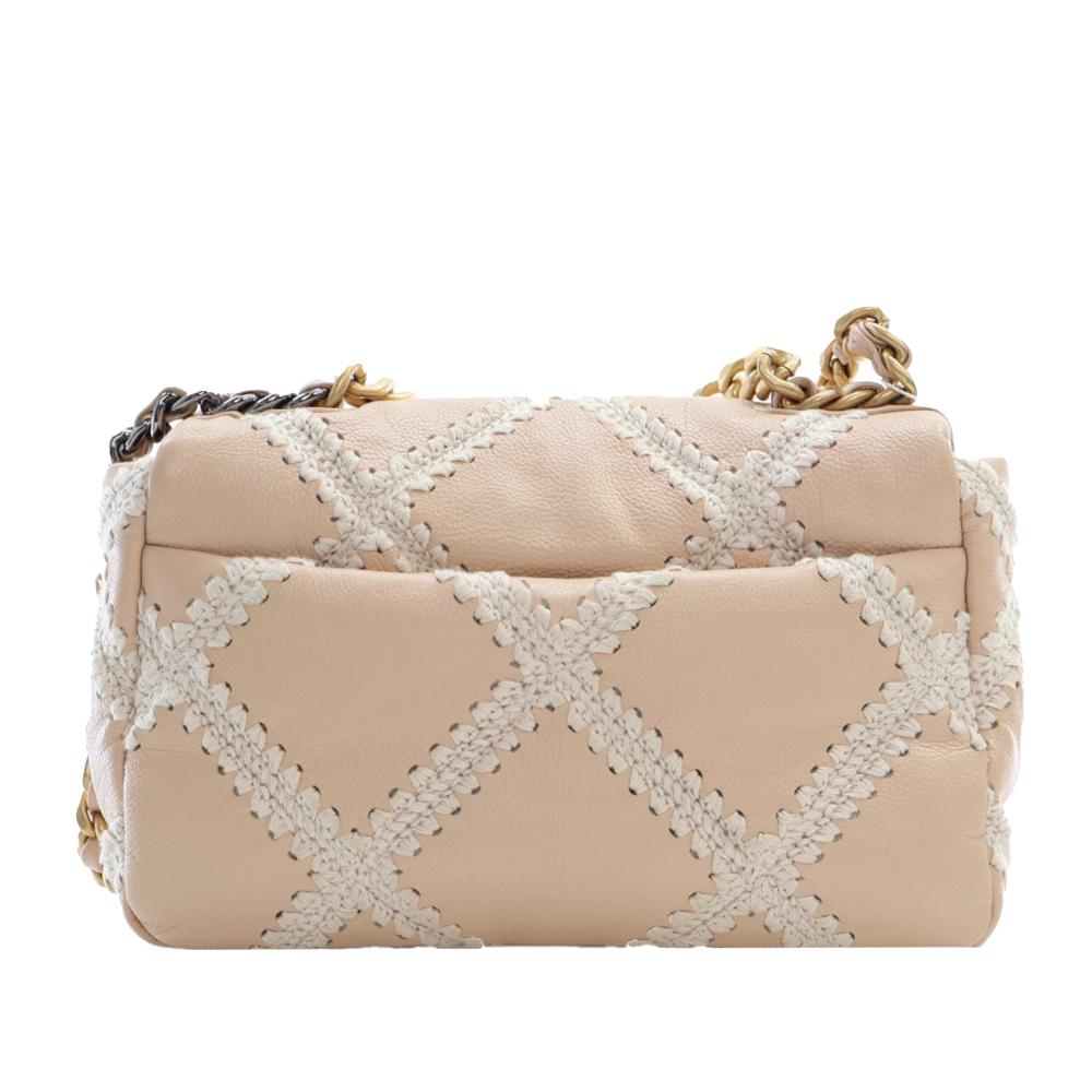 Chanel AB Chanel Brown Beige with White Ivory Calf Leather Medium Crochet skin 19 Flap Italy