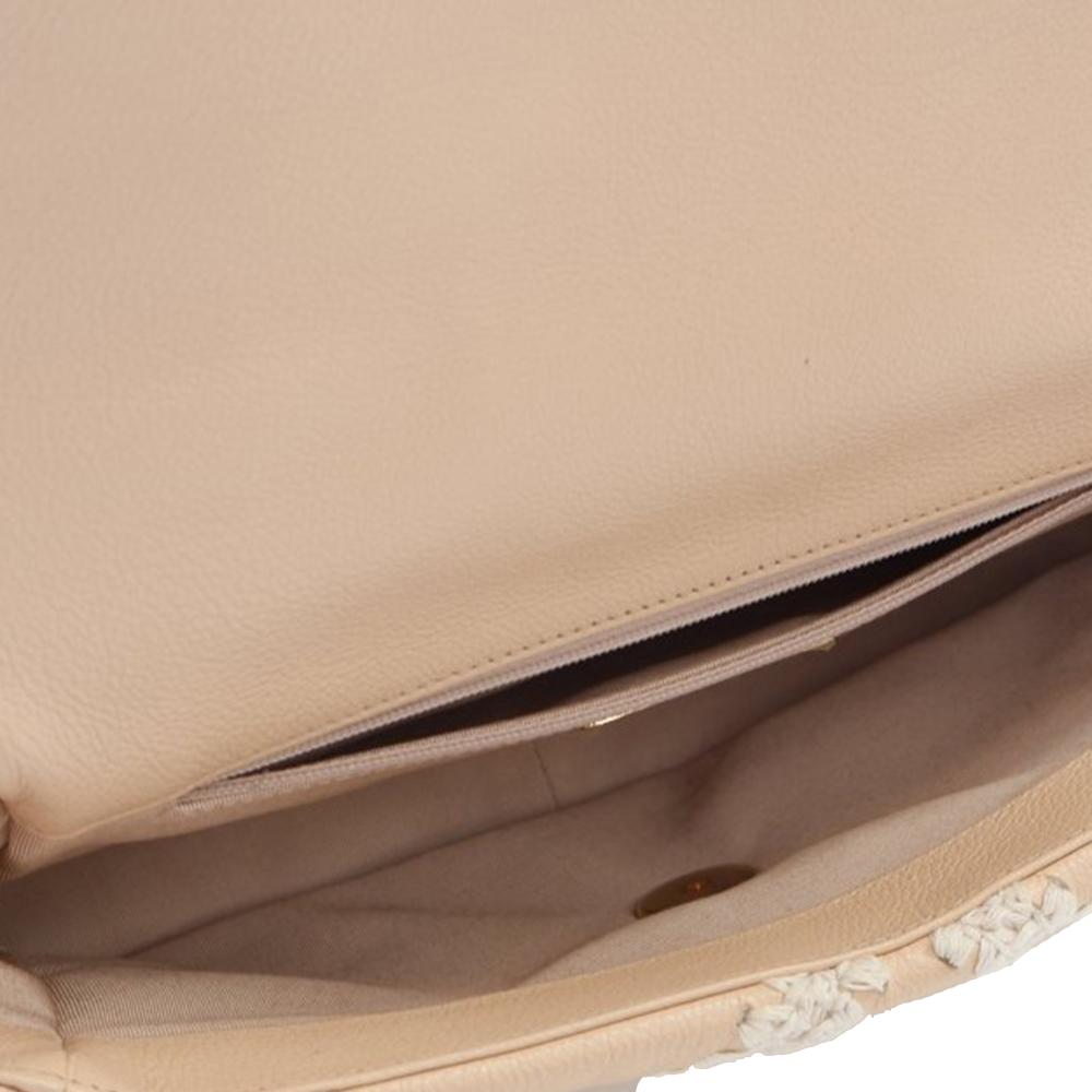 Chanel AB Chanel Brown Beige with White Ivory Calf Leather Medium Crochet skin 19 Flap Italy