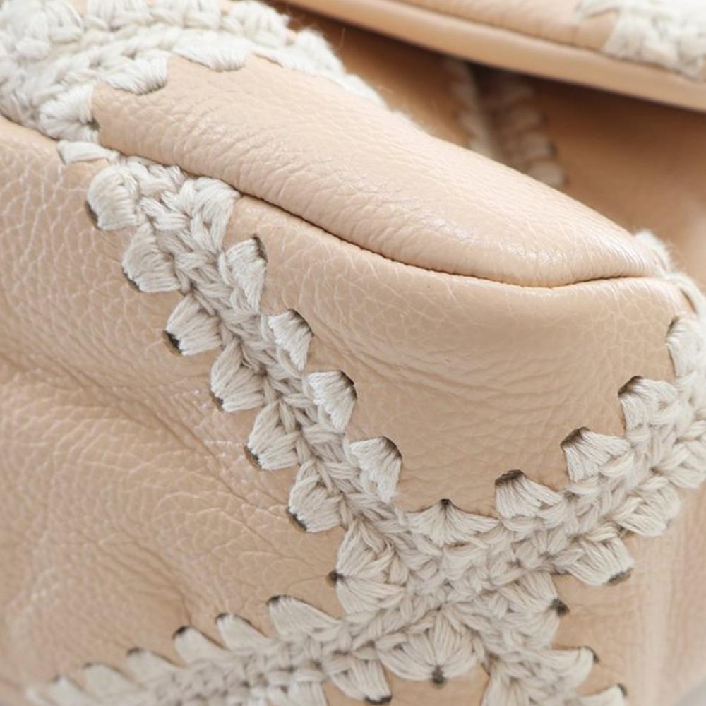 Chanel AB Chanel Brown Beige with White Ivory Calf Leather Medium Crochet skin 19 Flap Italy