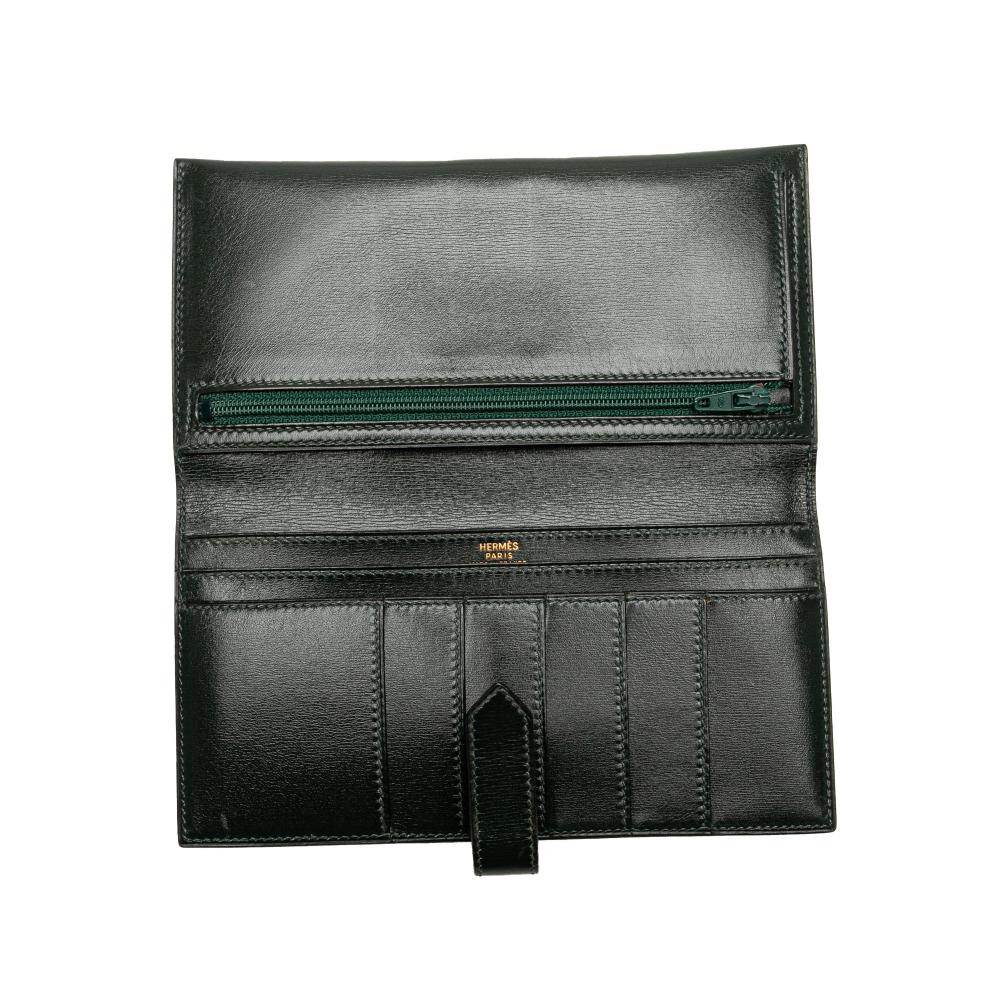 Hermès B Hermès Green Dark Green Calf Leather Box Bearn Wallet France