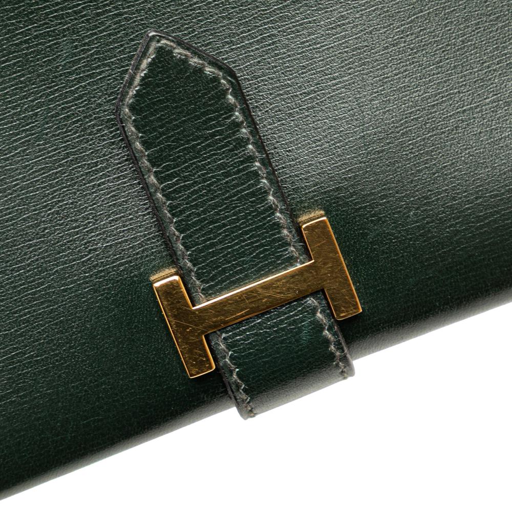 Hermès B Hermès Green Dark Green Calf Leather Box Bearn Wallet France