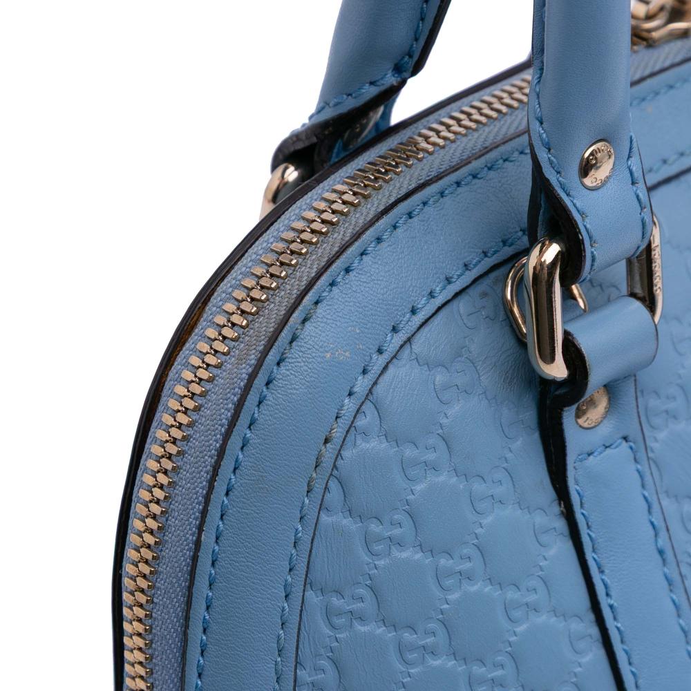 Gucci B Gucci Blue Light Blue Calf Leather Mini Microguccissima Dome Satchel Italy