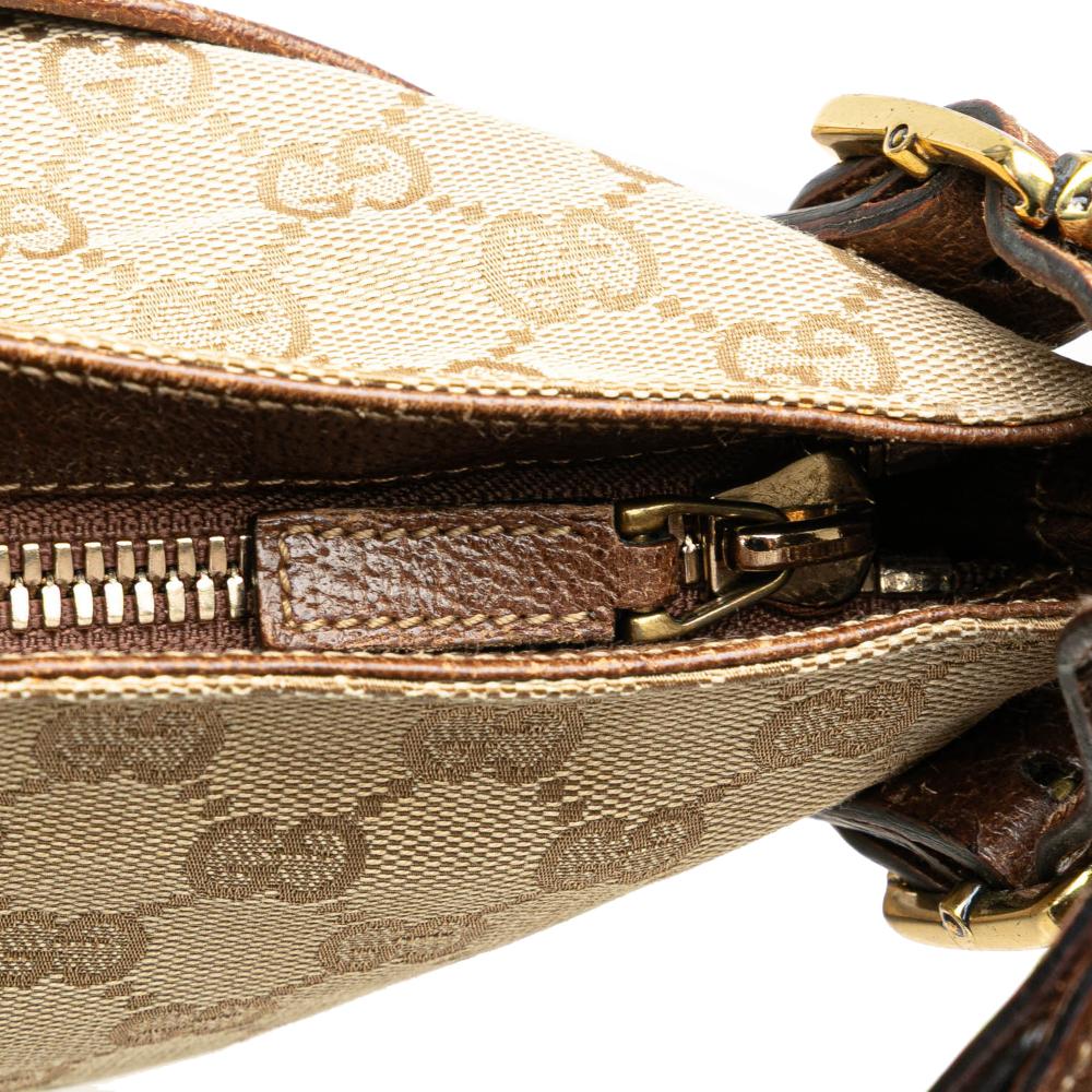 Gucci B Gucci Brown Beige Canvas Fabric GG Crossbody Italy