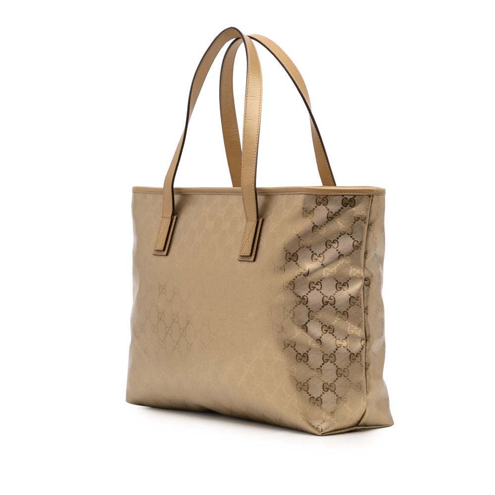 Gucci B Gucci Gold Coated Canvas Fabric Medium GG Imprime Tote Italy