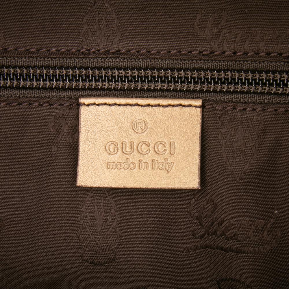 Gucci B Gucci Gold Coated Canvas Fabric Medium GG Imprime Tote Italy