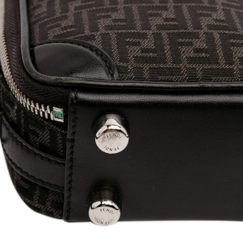 Fendi B Fendi Black Canvas Fabric Mini Zucchino Recycled Jacquard Trolley Satchel Italy