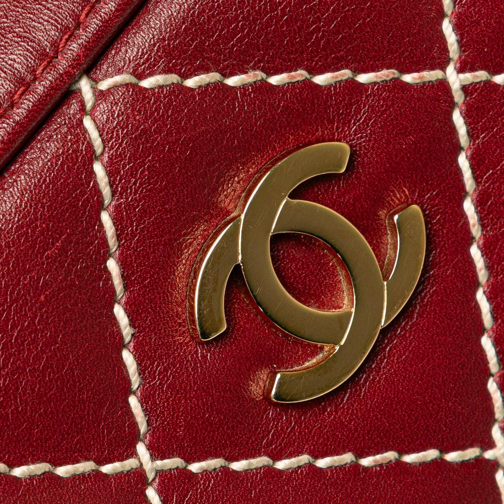 Chanel B Chanel Red Lambskin Leather Leather CC Lambskin Wild Stitch Handbag Italy