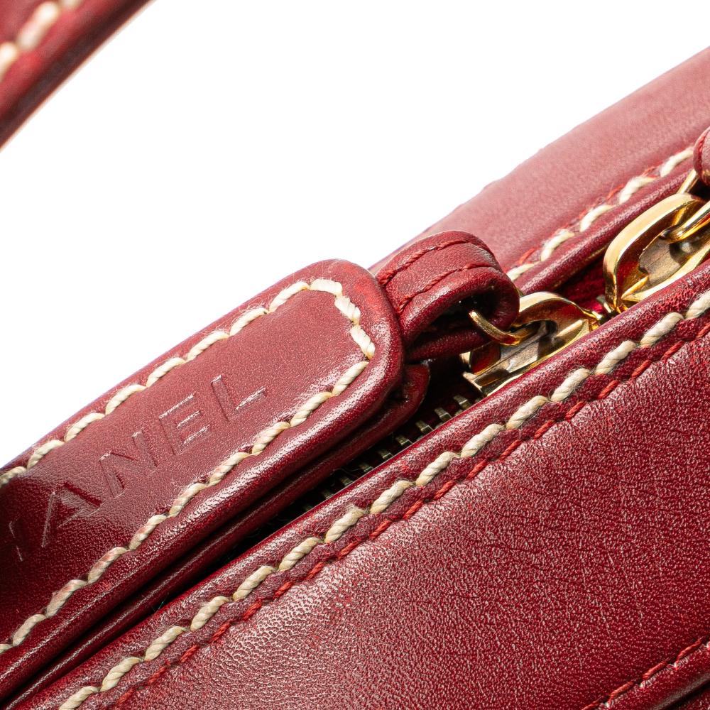Chanel B Chanel Red Lambskin Leather Leather CC Lambskin Wild Stitch Handbag Italy