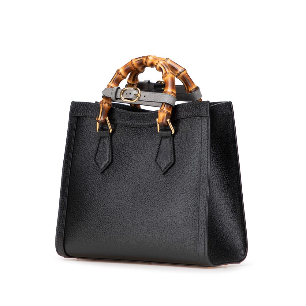 Gucci AB Gucci Black Calf Leather Small Bamboo Diana Satchel Italy